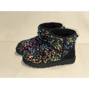 UGG Mini Stellar Sequin Boot Black Size 7 Women Rainbow Shearling 1112515